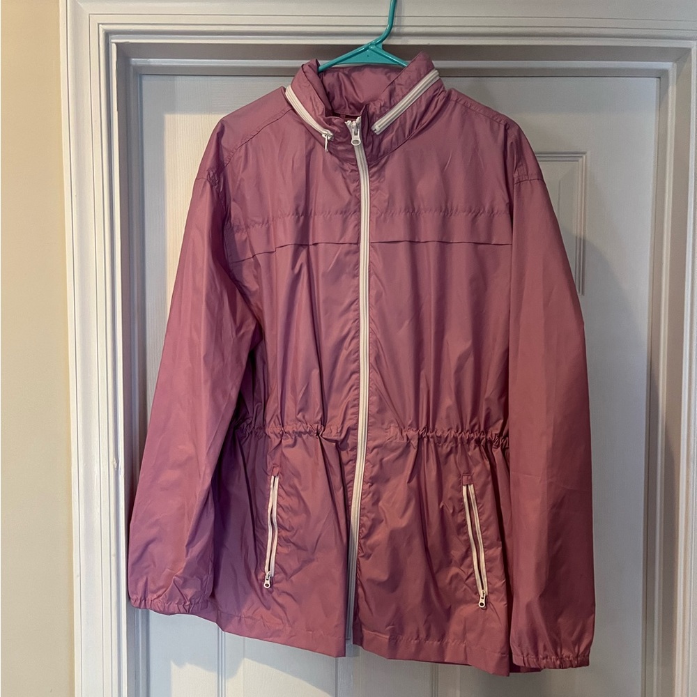 Lilac light weight adjustable hooded (or not:-) rain jacket from Old Navy.
